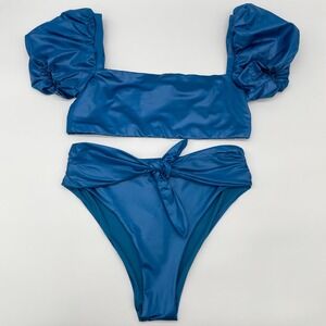 Agua Bendita Calista Nettuno Bikini Set Top 3XL Bottom 2XL Puff Sleeve Luxe Swim